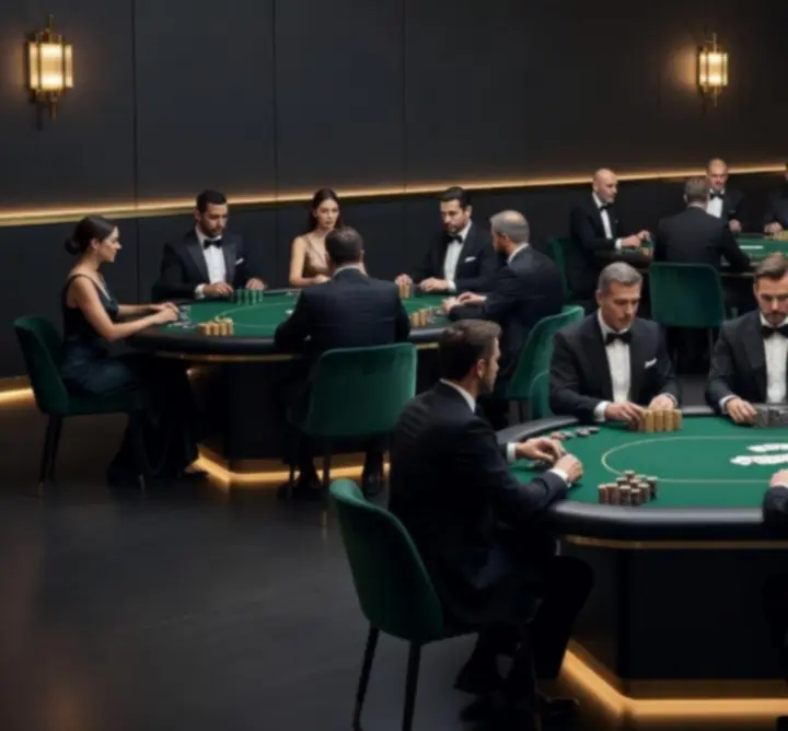 Elegancki stół pokerowy podczas wieczornego eventu w nastrojowym świetle