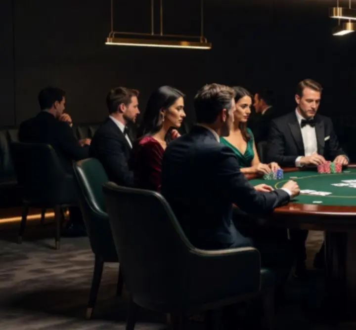 Stół pokerowy w kinowym oświetleniu podczas wieczoru eventowego