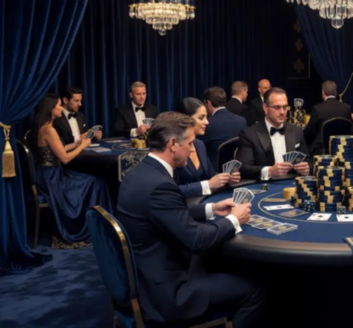 Tematyczna aranżacja sali pokerowej z dekoracyjnym światłem i elegancką scenografią